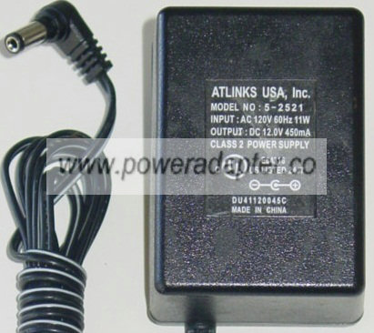 ATLINKS 5-2521 AC ADAPTER 12VDC 450MA NEW 2 x 5.5 x 10mm ATLINKS 5-2521 AC ADAPTER 12VDC 450MA NEW 2 x 5.5 x 10mm