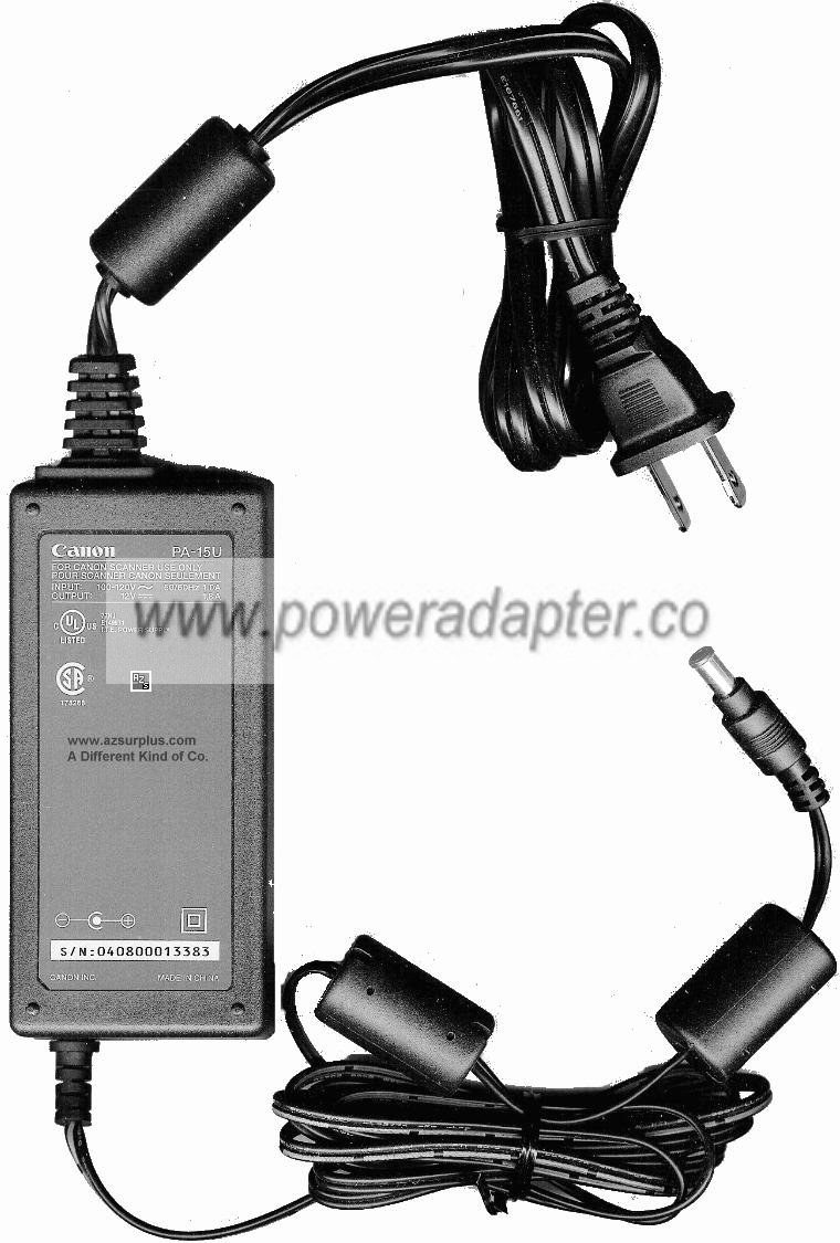 CANON PA-15U AC ADAPTER 12VDC 1.8A Used -( )- 1x3.4 x 5 x 9.2 mm CANON PA-15U AC ADAPTER 12VDC 1.8A Used -( )- 1x3.4 x 5 x 9.2 mm