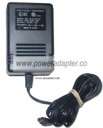 D12-16-P-02 AC DC Adapter 12VDC 1.6A Printer Plug In Class 2 D12-16-P-02 AC DC Adapter 12VDC 1.6A Printer Plug In Class 2
