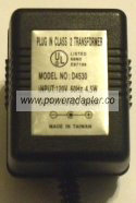 D4530 AC ADAPTER DC 4.5V 300mA PLUG IN CLASS 2 TRANSFORMER POWER D4530 AC ADAPTER DC 4.5V 300mA PLUG IN CLASS 2 TRANSFORMER POWER