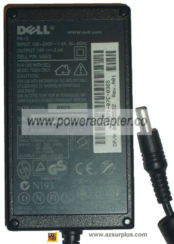 DELL PA-3 AC DC ADAPTER 19V 2.4A POWER SUPPLY DELL PA-3 AC DC ADAPTER 19V 2.4A POWER SUPPLY