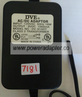 DVE DV-91ADT AC ADAPTER 9VDC 1000mA NEW CUT WIRE POWER SUPPLY DVE DV-91ADT AC ADAPTER 9VDC 1000mA NEW CUT WIRE POWER SUPPLY