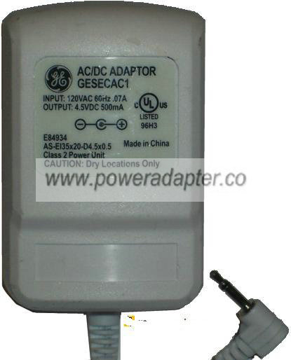 GE GESECAC1 AC ADAPTER 4.5VDC 500mA POWER SUPPLY GE GESECAC1 AC ADAPTER 4.5VDC 500mA POWER SUPPLY