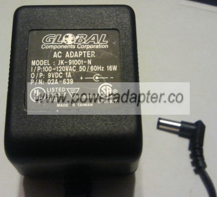 GLOBAL JK-91001-N AC ADAPTER 9VDC 1A (-) 2.5x5.5mm 120Vac 90 GLOBAL JK-91001-N AC ADAPTER 9VDC 1A (-) 2.5x5.5mm 120Vac 90