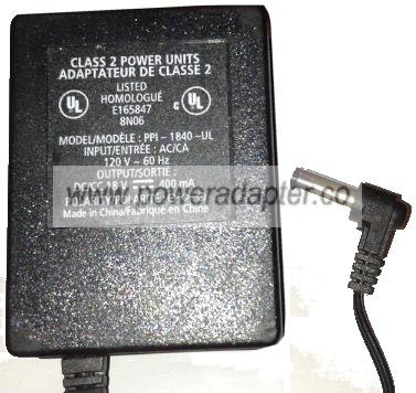 HOMOLOGUE PPI-1840-UL AC ADAPTER 18V DC 400mA (-) 2x5.3mm Used HOMOLOGUE PPI-1840-UL AC ADAPTER 18V DC 400mA (-) 2x5.3mm Used