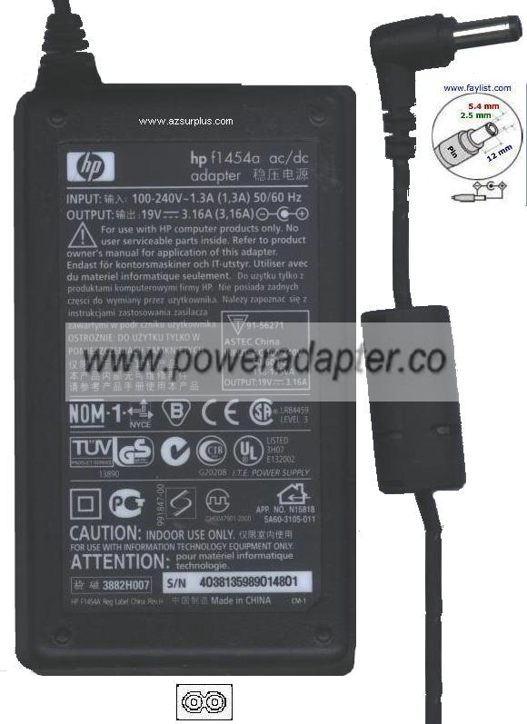 HP F1454A AC ADAPTER 24VDC 2.5A ACY172 NOTEBOOK Hewlett Packard HP F1454A AC ADAPTER 24VDC 2.5A ACY172 NOTEBOOK Hewlett Packard