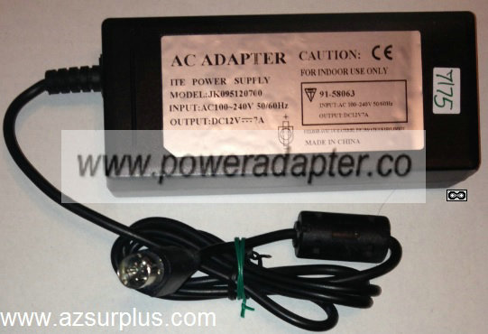 JK095120700 AC ADAPTER 12VDC 7A Used 4 Pin Mini Din ITE Power Su JK095120700 AC ADAPTER 12VDC 7A Used 4 Pin Mini Din ITE Power Su