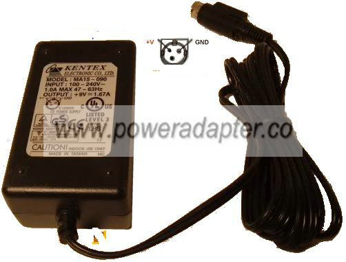 Kentex MA15-090 AC ADAPTER 9VDC 1.67A 3Pin POWER SUPPLY Kentex MA15-090 AC ADAPTER 9VDC 1.67A 3Pin POWER SUPPLY