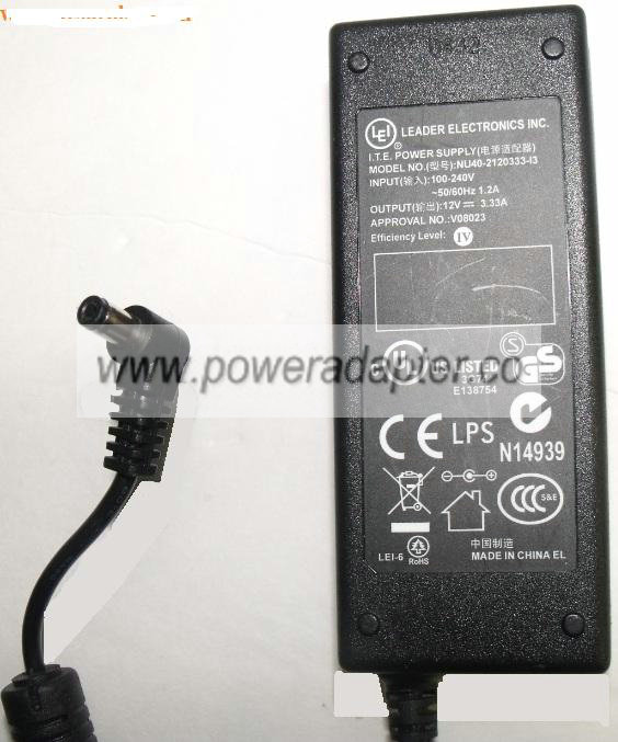 LEI NU40-2120333-I3 AC ADAPTER 12VDC 3.33V NEW 2.5 x 5.5 mm 90 LEI NU40-2120333-I3 AC ADAPTER 12VDC 3.33V NEW 2.5 x 5.5 mm 90