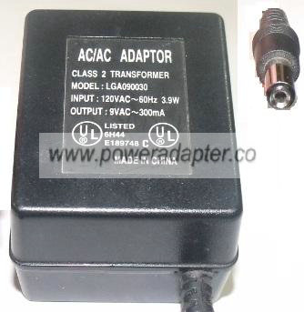 LGA090030 AC ADAPTOR 9VAC 300mA CLASS 2 TRANSFORMER 120VAC ~ 60H LGA090030 AC ADAPTOR 9VAC 300mA CLASS 2 TRANSFORMER 120VAC ~ 60H