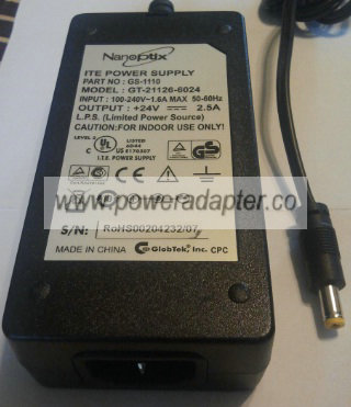 NANOPTIX GS-1110 AC ADAPTER 24V DC 2.5A POWER SUPPLY NANOPTIX GS-1110 AC ADAPTER 24V DC 2.5A POWER SUPPLY