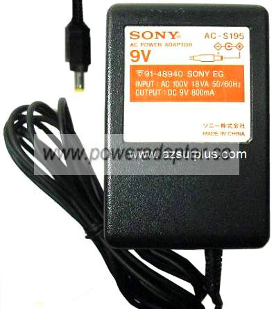 SONY AC-S195 AC ADAPTER 9VDC 800mA -( )- NEW 1.8x4.5x9.4mm SONY AC-S195 AC ADAPTER 9VDC 800mA -( )- NEW 1.8x4.5x9.4mm