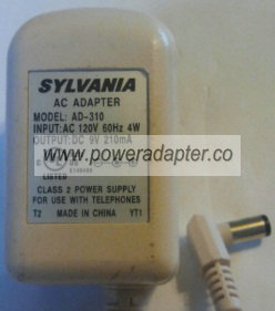 SYLVANIA AD-310 AC ADAPTER 9V DC 210MA POWER SUPPLY SYLVANIA AD-310 AC ADAPTER 9V DC 210MA POWER SUPPLY