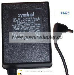 SYMBOL 50-14000-008 AC ADAPTER 5.2VDC 650mA POWER SUPPLY FOR SYM SYMBOL 50-14000-008 AC ADAPTER 5.2VDC 650mA POWER SUPPLY FOR SYM