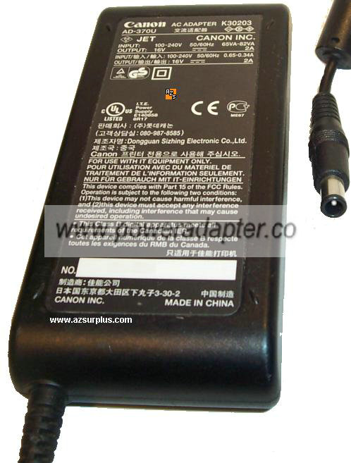 CANON K30203 AC ADAPTER 16VDC 2A AD-370U Printer POWER SUPPLY 84 CANON K30203 AC ADAPTER 16VDC 2A AD-370U Printer POWER SUPPLY 84