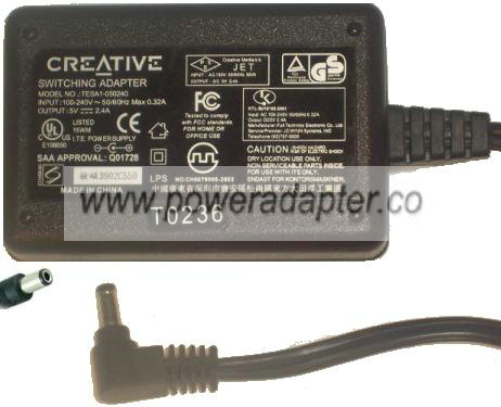 CREATIVE TESA1-050240 AC DC ADAPTER 5V 2.4A POWER SUPPLY CREATIVE TESA1-050240 AC DC ADAPTER 5V 2.4A POWER SUPPLY