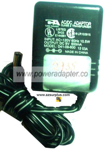 CYBER ACOUSTICS D41-09-600 AC Adapter 9VDC 600mA 3H33 E144991 CYBER ACOUSTICS D41-09-600 AC Adapter 9VDC 600mA 3H33 E144991