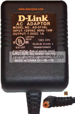 D-LINK AD-071AL AC DC ADAPTER 7.5V 1A POWER SUPPLY D-LINK AD-071AL AC DC ADAPTER 7.5V 1A POWER SUPPLY
