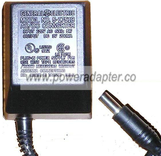 GENERAL ELECTRIC 5-1751B AC ADAPTER 3V 200mA NEW GENERAL ELECTRIC 5-1751B AC ADAPTER 3V 200mA NEW