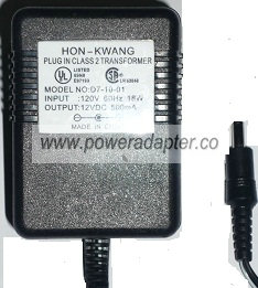 HON-KWANG D7-10-01 AC DC 12V 500MA POWER SUPPLY HON-KWANG D7-10-01 AC DC 12V 500MA POWER SUPPLY