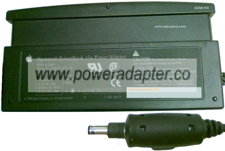 MACINTOSH M3037 AC ADAPTER 24VDC 1.87A 45W POWERBOOK MAC Laptop MACINTOSH M3037 AC ADAPTER 24VDC 1.87A 45W POWERBOOK MAC Laptop