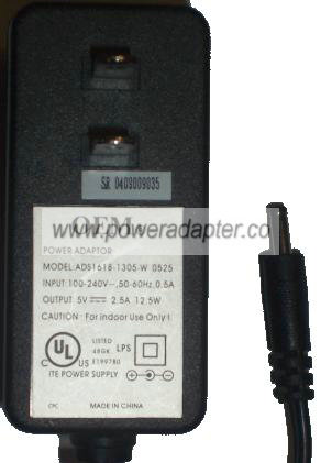 OEM ADS1618-1305-W 0525 AC ADAPTER 5Vdc 2.5A -( )- 1.5x3.5mm POW OEM ADS1618-1305-W 0525 AC ADAPTER 5Vdc 2.5A -( )- 1.5x3.5mm POW