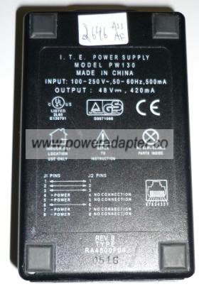 NEW I.T.E PW130 AC ADAPTER 48VDC 420mA Switching POWER SUPPLY BLACK NEW I.T.E PW130 AC ADAPTER 48VDC 420mA Switching POWER SUPPLY BLACK