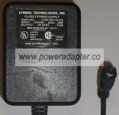 SYMBOL C-OP-007-02-0A AC DC ADAPTER 19.5V 0.8A POWER SUPPLY SYMBOL C-OP-007-02-0A AC DC ADAPTER 19.5V 0.8A POWER SUPPLY