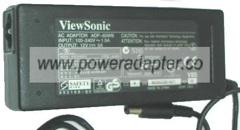 VIEWSONIC ADP-60WB AC ADAPTER 12Vdc 5A NEW -( )- 3 x6.5mm Power VIEWSONIC ADP-60WB AC ADAPTER 12Vdc 5A NEW -( )- 3 x6.5mm Power
