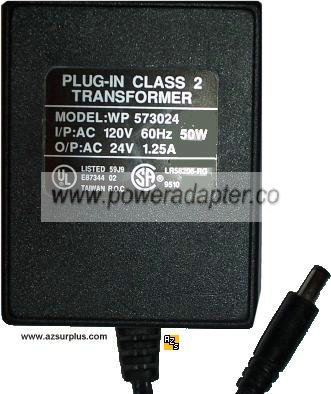 WP573024 AC ADAPTER 24VAC 1.25A PLUG-IN CLASS 2 TRANSFORMER POWE WP573024 AC ADAPTER 24VAC 1.25A PLUG-IN CLASS 2 TRANSFORMER POWE