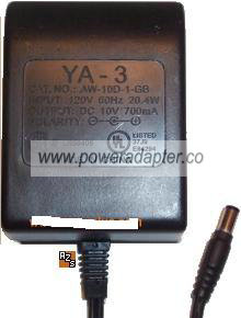 YA-3 AW-10D-1-GB AC ADAPTER 10VDC 700mA POWER SUPPLY YA-3 AW-10D-1-GB AC ADAPTER 10VDC 700mA POWER SUPPLY