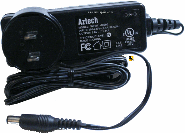Aztech SWM11-10090 AC Adapter 9Vdc 1.11A NEW center ve power s Aztech SWM11-10090 AC Adapter 9Vdc 1.11A NEW center ve power s