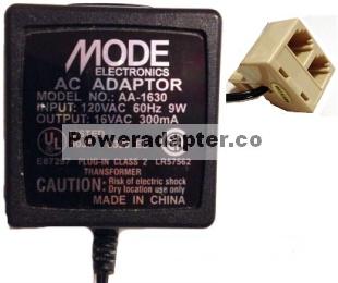 MODE AA-1630 AC ADAPTER 16V 300mA NEW PHONEJACK CONNECTOR PLUG MODE AA-1630 AC ADAPTER 16V 300mA NEW PHONEJACK CONNECTOR PLUG