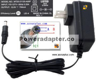 MOTOROLA MT20-21120-A04F AC ADAPTER 12VDC 750mA POWER SUPPLY New MOTOROLA MT20-21120-A04F AC ADAPTER 12VDC 750mA POWER SUPPLY New