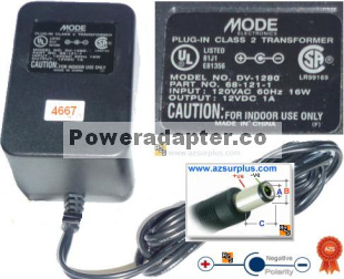 Mode DV-1280 AC ADAPTER 12V DC 1A Brrel Transformer Wallmount Mode DV-1280 AC ADAPTER 12V DC 1A Brrel Transformer Wallmount