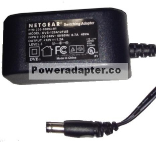 NETGEAR DVS-120A12FUS AC ADAPTER 12VDC 1.2A Used 2.3x5.5mm -( ) NETGEAR DVS-120A12FUS AC ADAPTER 12VDC 1.2A Used 2.3x5.5mm -( )