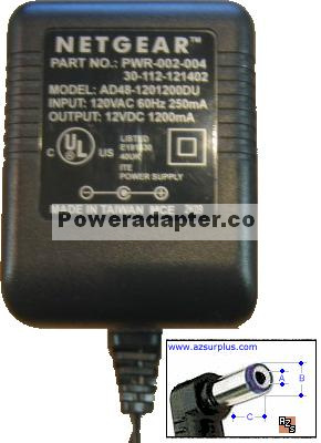 Netgear AD48-1201200DU AC Adapter 12VDC 1.2A Linear Power Suppl Netgear AD48-1201200DU AC Adapter 12VDC 1.2A Linear Power Suppl