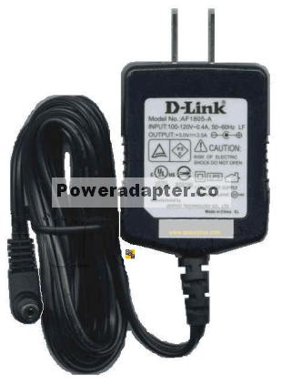 D-Link AF1805-A AC ADAPTER 5V DC 2.5A -( ) 2x5.5mm 90 120vac Je D-Link AF1805-A AC ADAPTER 5V DC 2.5A -( ) 2x5.5mm 90 120vac Je