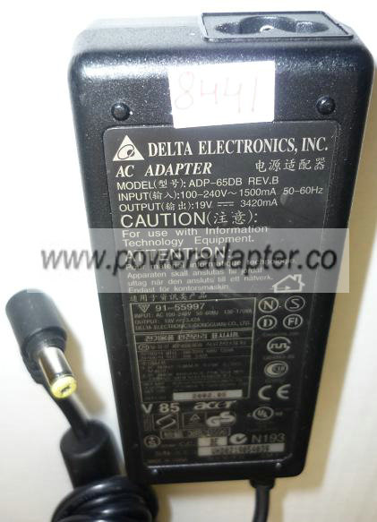 DELTA ADP-65DB AC ADAPTER 19VDC 3420A USED -(+) 1.7x5.5mm ACER R DELTA ADP-65DB AC ADAPTER 19VDC 3420A USED -(+) 1.7x5.5mm ACER R