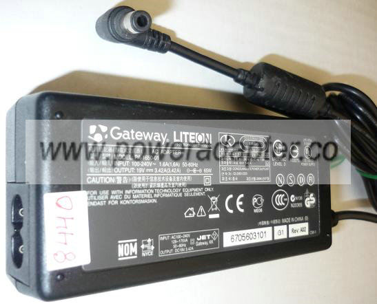 GATEWAY PA-1650-01 AC ADAPTER 19VDC 3.42A USED -(+) 2.5x5.5mm RO GATEWAY PA-1650-01 AC ADAPTER 19VDC 3.42A USED -(+) 2.5x5.5mm RO