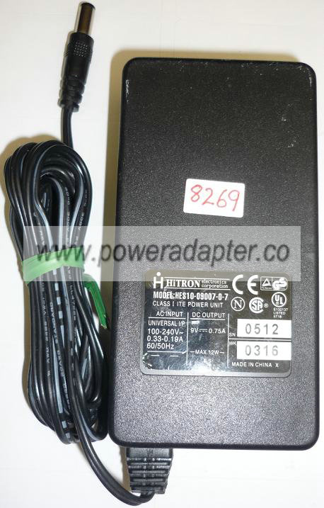 HITRON HES10-09007-0-7 AC DC ADAPTER 9VDC 0.75A USED 2.5x5.5mm R HITRON HES10-09007-0-7 AC DC ADAPTER 9VDC 0.75A USED 2.5x5.5mm R