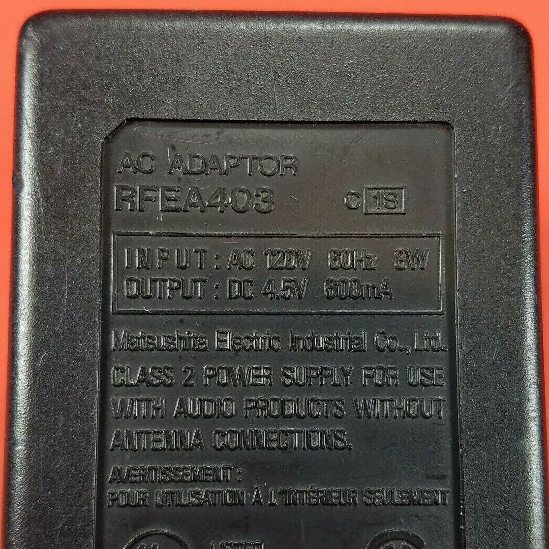 Genuine MATSUSHITA RFEA403 Power Supply Adaptor 4.5V - 600mA OEM AC/DC Adapter Type: AC/DC Adapter Features: Powered Genuine MATSUSHITA RFEA403 Power Supply Adaptor 4.5V - 600mA OEM AC/DC Adapter Type: AC/DC Adapter Features: Powered