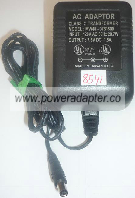 MW48-0751500 AC ADAPTER 7.5VDC 1.5A USED -(+) 2x5.5mm POWER SUPP MW48-0751500 AC ADAPTER 7.5VDC 1.5A USED -(+) 2x5.5mm POWER SUPP