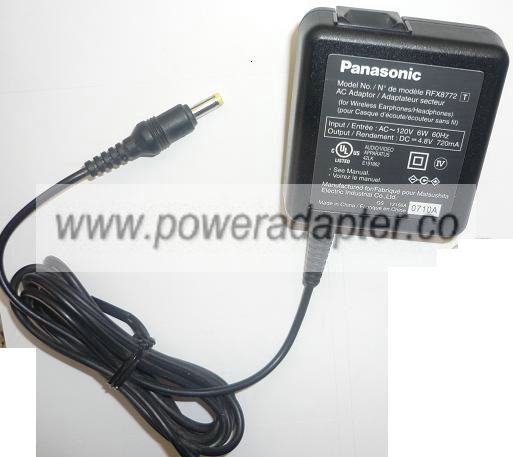 PANASONIC RFX8772 AC ADAPTER 4.8VDC 720mA USED -(+) 1.5x4x9.7mm PANASONIC RFX8772 AC ADAPTER 4.8VDC 720mA USED -(+) 1.5x4x9.7mm