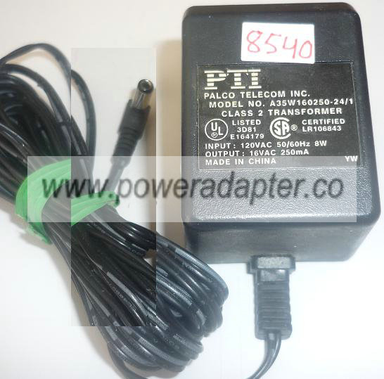 PTI A35W160250-24/1 AC ADAPTER 16VAC 250mA USED 2.3x5.5mm PHONE PTI A35W160250-24/1 AC ADAPTER 16VAC 250mA USED 2.3x5.5mm PHONE