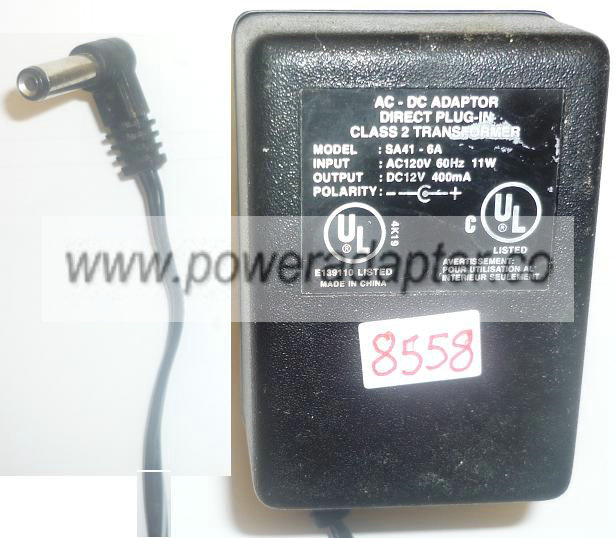 SA41-6A AC ADAPTER 12VDC 400mA USED -(+) 2x5.5x14mm 90 DEGREE RI SA41-6A AC ADAPTER 12VDC 400mA USED -(+) 2x5.5x14mm 90 DEGREE RI