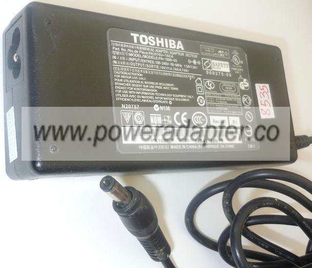 TOSHIBA PA-1900-03 AC ADAPTER USED -(+) 19VDC 4.74A 2.5x5.5mm LA TOSHIBA PA-1900-03 AC ADAPTER USED -(+) 19VDC 4.74A 2.5x5.5mm LA