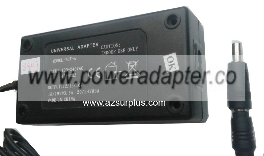 UNIVERSAL 70W-A AC ADAPTER 12VDC Used 2.4 x 5.4 x 12.6mm Detacha UNIVERSAL 70W-A AC ADAPTER 12VDC Used 2.4 x 5.4 x 12.6mm Detacha