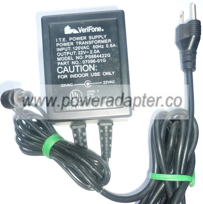 VERIFONE PS664422G AC ADAPTER 22VAC 2A USED ~(~) 1x4.1x8.5mm POW VERIFONE PS664422G AC ADAPTER 22VAC 2A USED ~(~) 1x4.1x8.5mm POW
