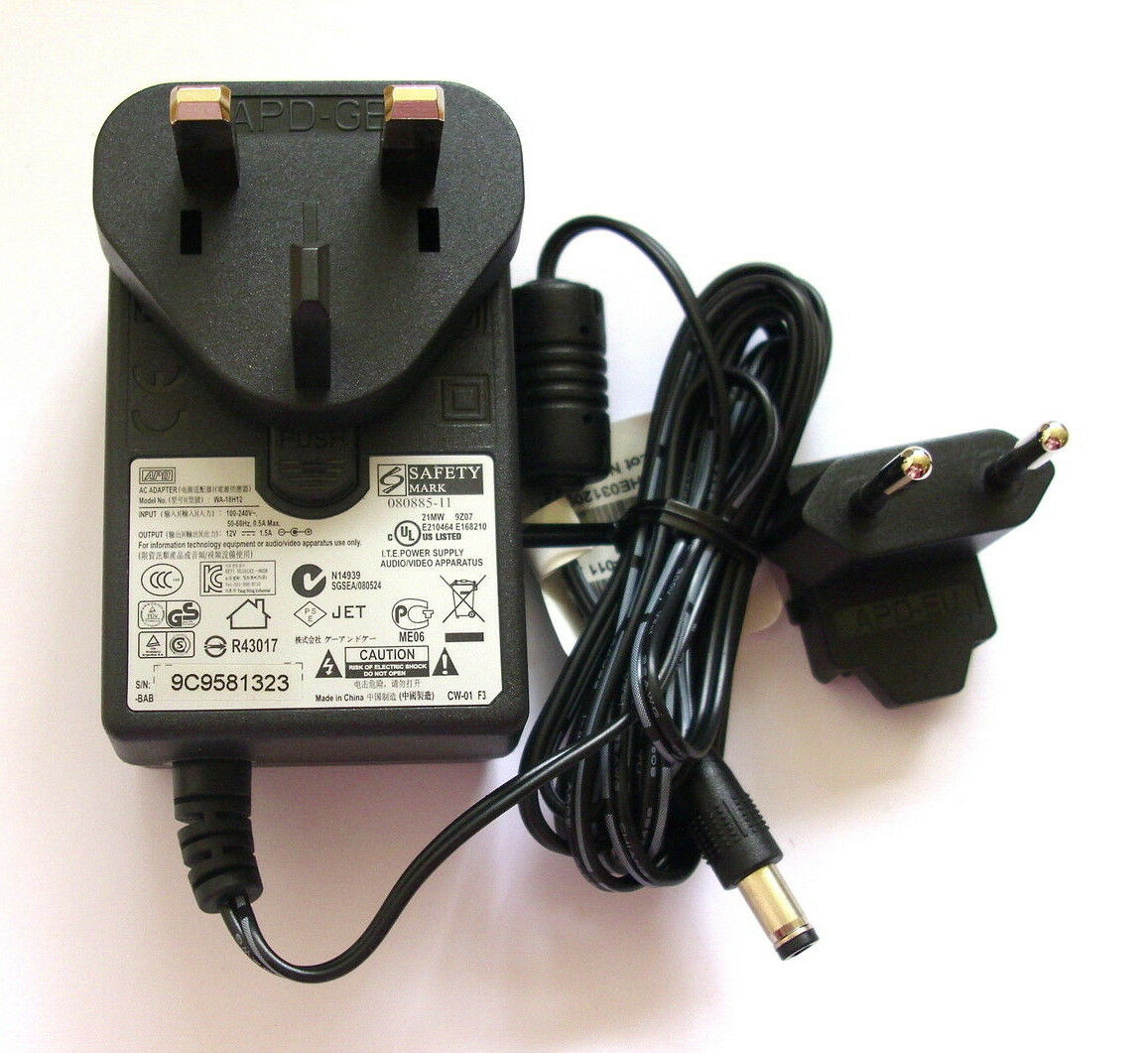 GENUINE ORIGINAL APD ASIAN WA-18H12 POWER SUPPLY ADAPTER 12 1.5A UK EU PLUG Bundled Items: Detachable Plugs MPN: WA- GENUINE ORIGINAL APD ASIAN WA-18H12 POWER SUPPLY ADAPTER 12 1.5A UK EU PLUG Bundled Items: Detachable Plugs MPN: WA-